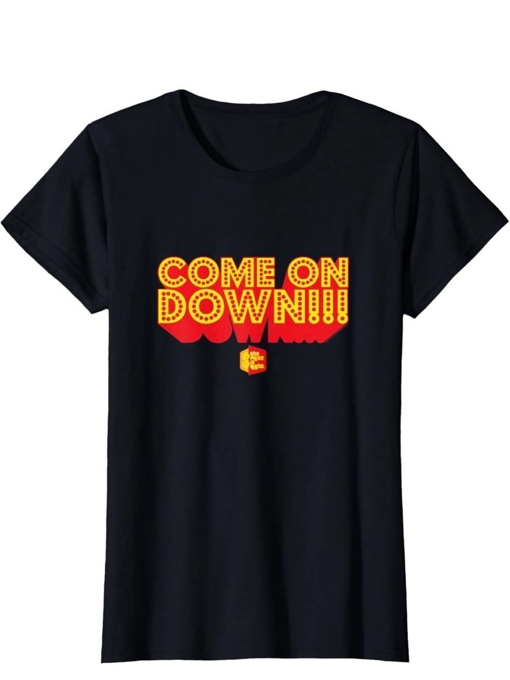 Price Is Right Black Graphic Tee with Yellow & Red 'Come On Down' Print